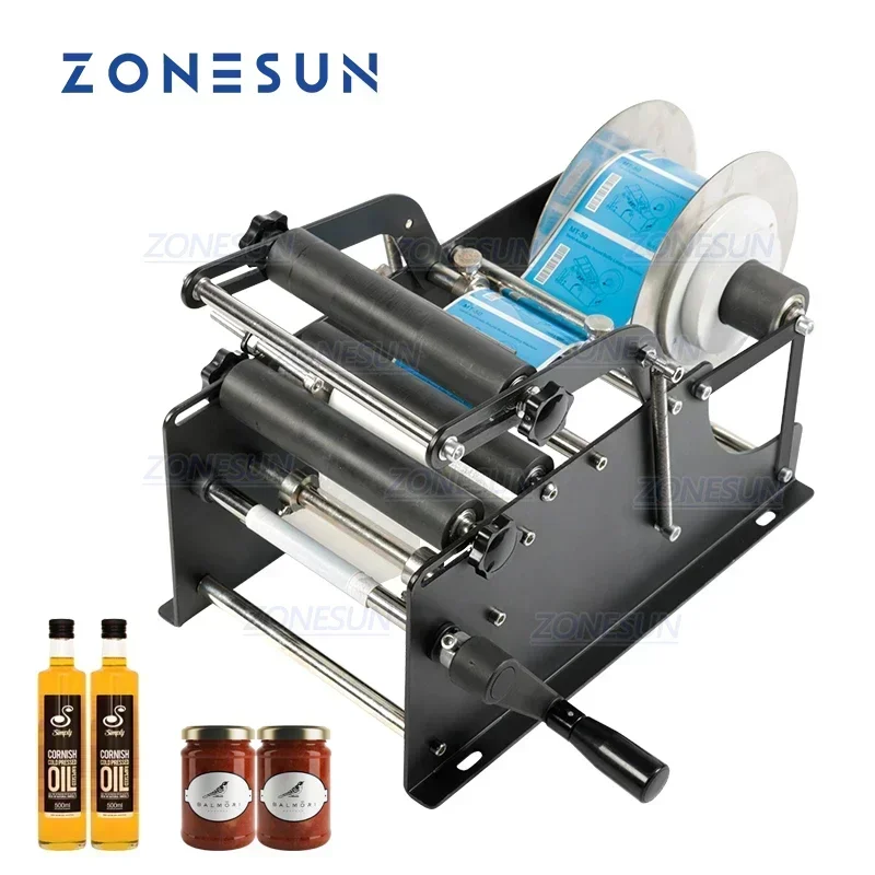 Label Maker - เครื่องติดฉลากแบบมือหมุน ZONESUN พร้อมที่จับสำหรับติดฉลากบนขวดโลหะทรงกลม เครื่องบรรจุภัณฑ์ขวด เครื่องติดฉลากขวด รุ่น