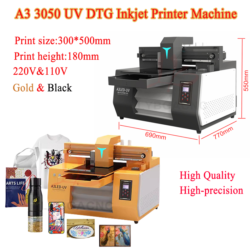 Photo Printer - เครื่องพิมพ์อิงค์เจ็ท LYBGA UV DTG สีทองและสีดำ ความแม่นยำสูง